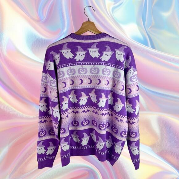 Sweet Society NWT Junior Small Pastel Ghosts & Jack-O-Lanterns Fair Isle Sweater - Picture 3 of 10